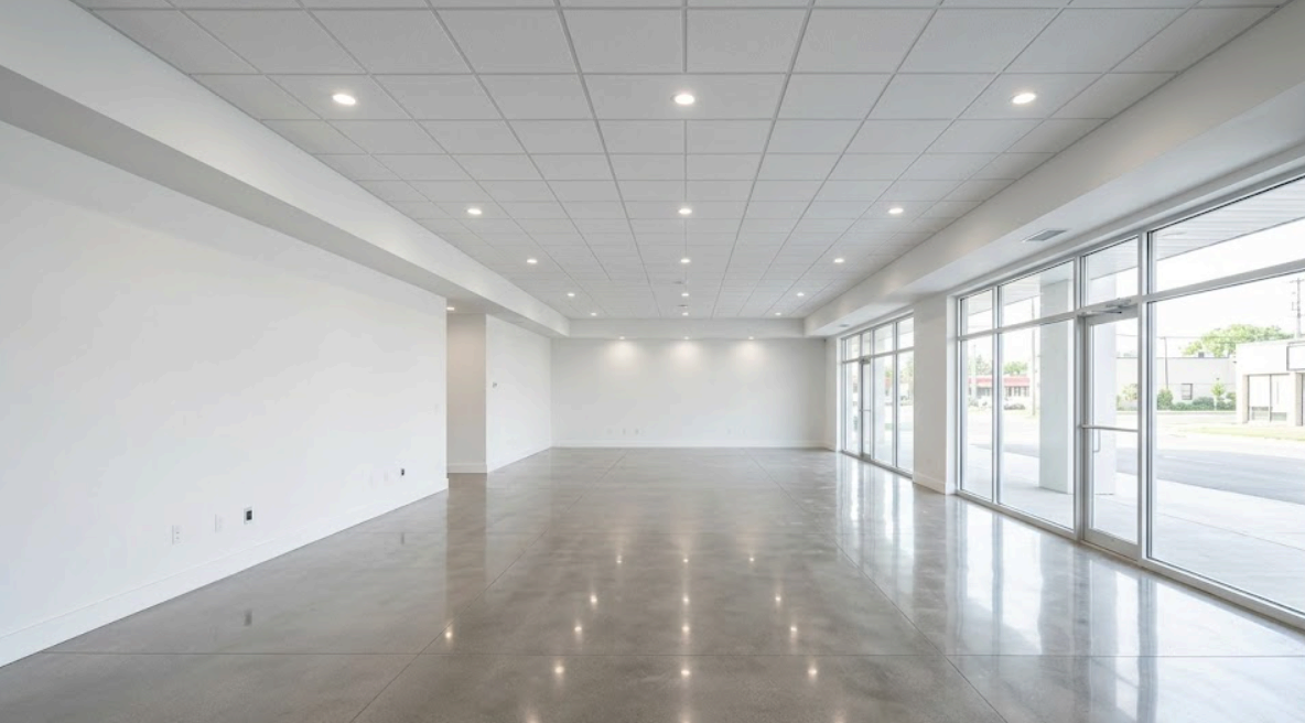 Retail space renovation — repaint, new flooring, and lighting upgrades in Barrie, Ontario